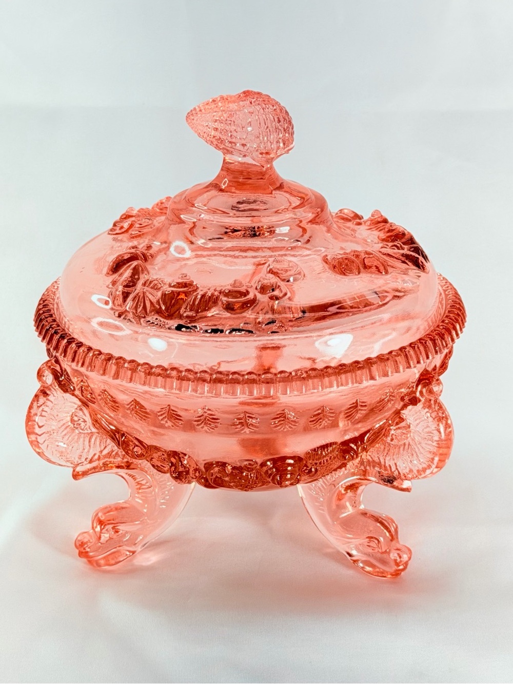 Westmoreland Argonaut Pink Pressed Glass Covered Candy Dish